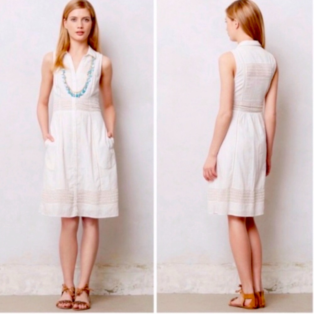 Maeve Anthropologie - Cream White Cotton Fit and Flare Sundress - XS / 0
